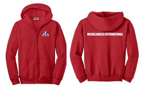 Michelangelo Intl. Full Zip Hooded Unisex Red Sweatshirt